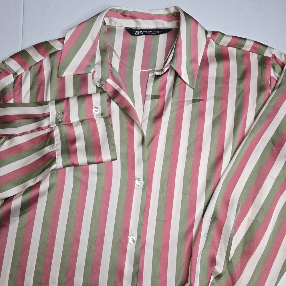 ZARA Women's Small Button Up Long Sleeve Multicolor Stripes Soft -1337